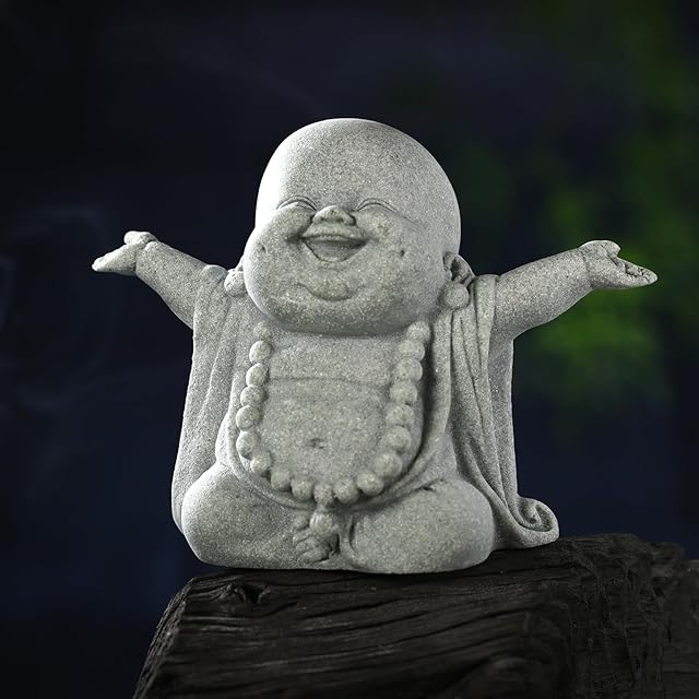 Buddha Sandstone Statues, Zen Monk Praying Statue Sculptures Ornament for Wealth Good Luck Feng Shui Decor Home Office Car Decoration(Laughing Buddha)
