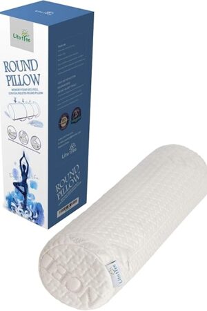 Comfort Memory Foam Neck Roll and Cervical Bolster Round Pillow with Removable Washable Soft Cover for Spine and Neck Back Lumbar Leg Vertebra Support (18x6 inch Pillow)