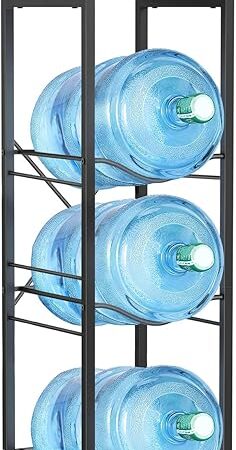 3-tier 5 Gallon Water Jug Holder with Storage Shelf, Detachable 5 Gallon Water Bottle Holder, Water Bottle Organizer for Kitchen, Office, Living Room - Black