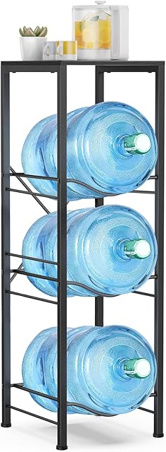 3-tier 5 Gallon Water Jug Holder with Storage Shelf, Detachable 5 Gallon Water Bottle Holder, Water Bottle Organizer for Kitchen, Office, Living Room - Black