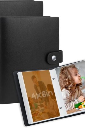 2 Pack Small Photo Albums 4x6 Pictures, Leather Cover Albums, 4x6 Photo Book for 52 Photos Inserted From The Top,Kids 4 x 6 Photos and Family Anniversaries Baby Vacations,Wedding (Black)
