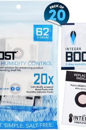 2-Way Humidity Control Pack – Patented Technology for Humidity Control – Preserve Flavor & Maintain 62% RH – Moisture Absorber for Herbs, Spices & More – 2 Gram (Pack of 20)