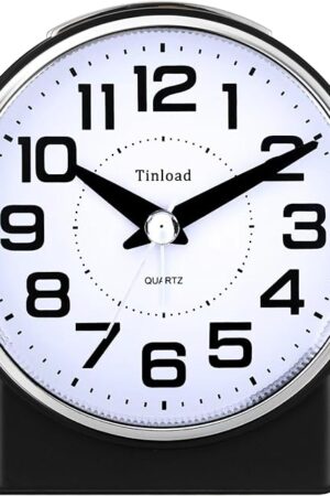 4.3" No Ticking Analog Alarm Clock,Silent Readable for Seniors,Easy to Set,Gradual Rise Alarm,Big Numbers,On/Off Switch on Side,Gentle Wake,Snooze,Lighted on Demand,Battery Operated,Black