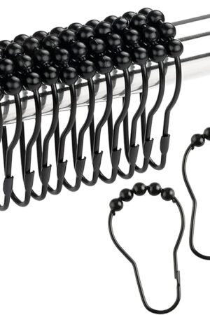 Ansxiy Shower Curtain Hooks Rings, Rustproof Metal Shower Curtain Rings for Bathroom Shower Rods Curtains - Set of 12, Matte Black