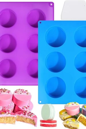 XANGNIER Silicone Cake Puck Mold Set,Chocolate Covered Flat Cake Pop Mold for Cookie Candy Chocolate Desserts Making, 2 Silicone Molds and 1 Scraper