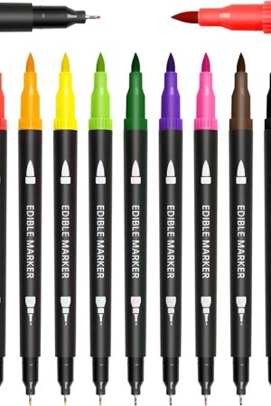 Edible Marker for Cookies Decorating - 9 Color Dual Sided Food Color Markers with Fine&Thick Tip, Edible Food Coloring Pen Gourmet Writers for Cake Decorations,Fondant,Frosting,Painting,Drawing,Baking