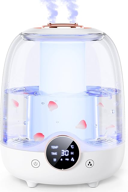 Humidifiers for Bedroom, 3L Tank for 30H 20dB Quiet Mist Time, Dual Nozzles, LED Lights, Smart Timer (2/4/8 Hours), Auto Shut-Off, Perfect for Baby and Large Rooms, (White)
