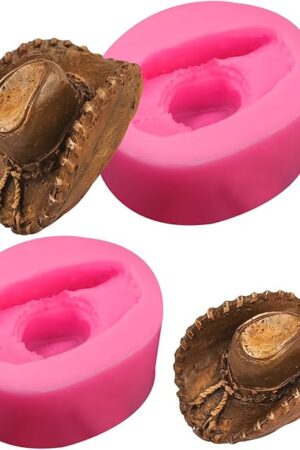 2 Pieces Cowboy Hat Silicone Mold Cowboy Theme Silicone Fondant Mold Kitchen Baking Mold Cowboy Hat Chocolate Candy Mold for Sugarcraft Chocolate Candy Cake Decoration