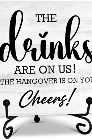 5 Inches Bar Sign, The Drinks Are On Us! Cheers! Desk Table Decoration, Gifts For Colleagues New Couples and Friends, Bars And Pubs Decorations, Bar decorations for home And Accessories- A17