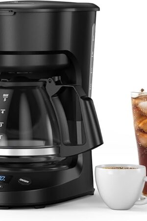 5-Cup Drip Coffee Maker with 24H Programmable Timer, Delay Brew, Keep Warm Plate, 25oz Water Reservoir, Auto-Shut, Reusable filter, Overheat-protection, Ideal for Home/Office/Outside-Black