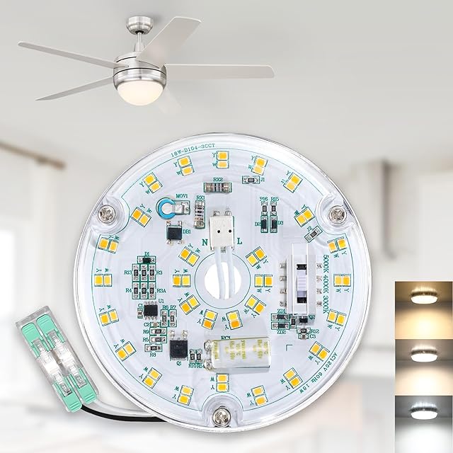 4 Inch Ceiling Fan LED Light Replacement, 18W 2200LM 3000K 4000K 5000K LED Ceiling Fan Light Kit, Ceiling Fan Light Kit Replacement, 120V, CRI90, Dimmable