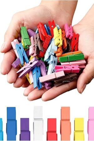 Clothespins, Small Clothes Pins for Photos, 1.4'' 100 PCS Natural Birchwood Mini Clothes Pins, Strong Springs Colorful Clothespins with Storage Bag, Mini Clothespins for Photos, Crafts, Pictures, Art