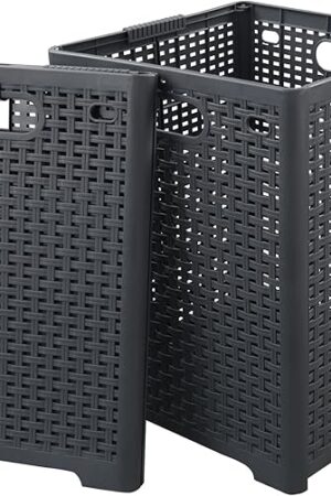 45L Plastic Collapsible Storage Laundry Baskets, Foldable Laundry Hampers, 2 Packs Gray