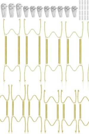 14 Pieces Plate Hangers for Wall - 6/8/10/12 Inch Invisible Plates Hanger, Stainless Steel Plate Holders with 14 Pieces Wall Hooks for 5.5 to 12.5 Inch Decorative Plates and Arts (Gold)