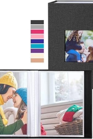 Ywlake Photo Album 4x6 100 Pockets 2 Packs, Small Mini Capacity Linen Photo Album Bulk Sets, Each Pack Holds 100 Top Loader Vertical Only Picture for Kids Boy Girls Black