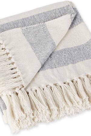 DII Cotton Blanket Throw 50 x 60 Cabana Striped French Blue