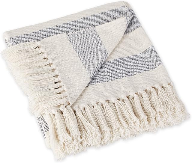 DII Cotton Blanket Throw 50 x 60 Cabana Striped French Blue