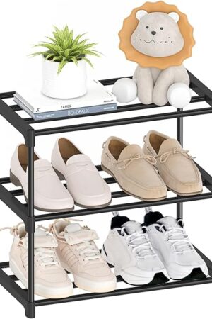 3 Tier Small Shoe Rack, Narrow Stackable Shoe Shelf for Kids Toddler Adult, Lightweight Shoe Rack Stand for Closet Dorm Storage Organizer, Front Door Entrance, Entryway