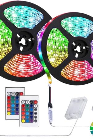 6.56 feet Battery Powered LED Strip Lights, DIY Indoor and Outdoor Decoration, Waterproof, 24 Keys Remote, 2 Pack