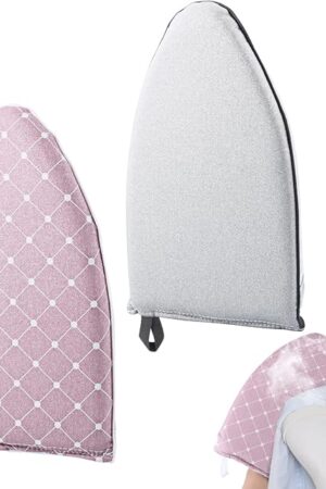 2 Pack Garment Steamer Ironing Gloves Heat Resistant Ironing Pad Anti Steam Glove Board Waterproof Garment Steamer Mitt with Finger Loop for Clothes Steamers (Grey+Pink)