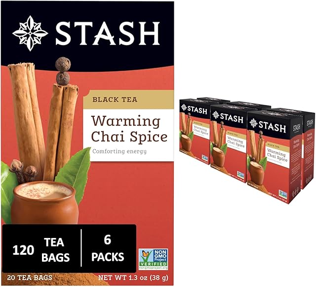 Stash Tea Chai Spice Black Tea, 6 Boxes with 20 Tea Bags Each (120 Tea Bags Total)