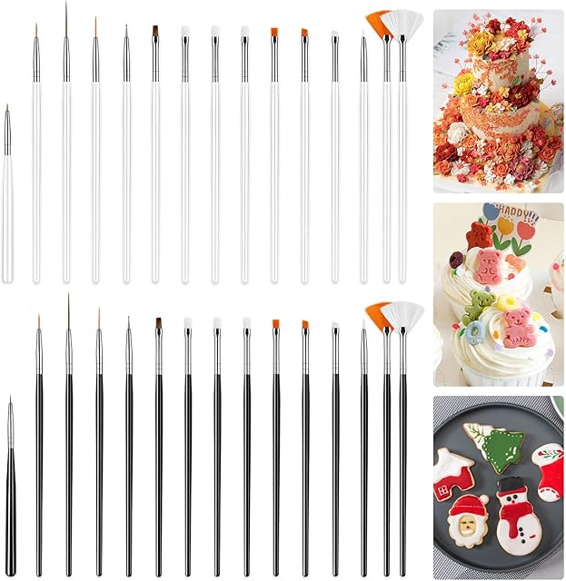 30PCS Food Safe Paint Brushes - Professional Cake Decorating Tools Kit for Cookies, Cupcakes & Fondant Cookie Decorating Supplies