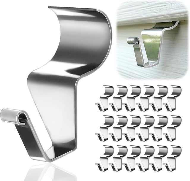 24-Pack Vinyl Siding Hooks Hanger, Heavy Duty Stainless Steel Vinyl Siding Clips, No-Hole Needed Front Porch Decor, Siding Hooks for Hanging Outdoor