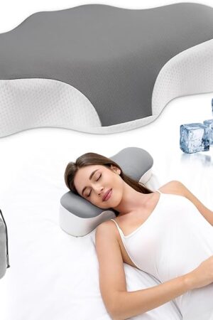 Bespilow Travel Pillow for Sleeping,Cervical Neck Support Pillow for Neck Pain Relief,Lightweight Ergonomic Memory Foam Camping Pillow,Portable Contour Pillows w/Travel Storage Bag,Cooling Cover