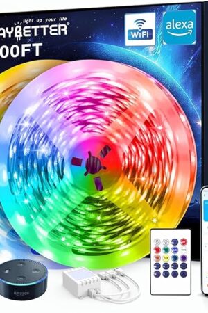 DAYBETTER 100 ft Smart WiFi Led Lights, Led Strip Lights Work with Alexa and Google Assistant, App Voice Remote Control Music Sync Color Changing RGB Strip Lighting for Bedroom Room Decor, 50 ft *2