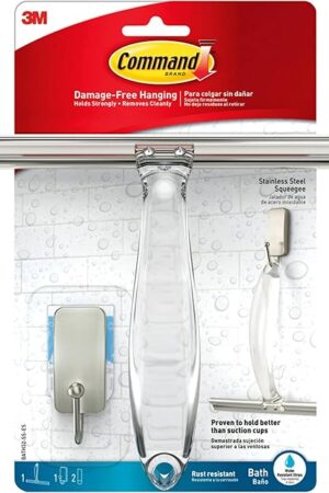 Command Bath Shower Small Water-Resistant Adhesive, Satin Nickel, 1 lb Capacity, 1 Squeegee, 1 Hook, 2 Strips, BATH32-SS-ES Caddy