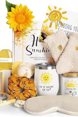 Birthday Gifts for Women, Sending Sunshine Christmas Gifts, Get Well Soon Gifts Basket Care Package Unique Spa Gifts Box with Wine Glasses for Thinking of You Her Sister Best Friend