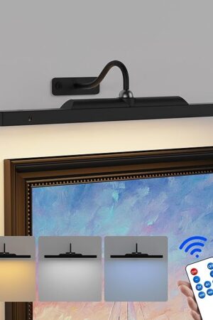 Dimmable Cordless Picture Light with Controller and Timer, Rechargeable 5000mAh Battery Wall Sconce for Wall Pictures, 16in Wall Light for Gallery Artwork, Paintings, Phote, Portraits - Black