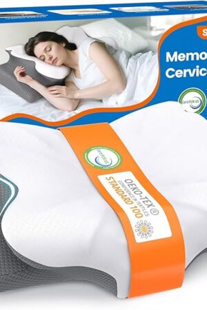 Cervical Pillow for Neck and Shoulder Support, Contour Memory Foam Pillow for Sleeping, Ergonomic Bed Pillow for Side, Back, Stomach Sleepers with Breathable Pillowcase (Queen, Medium)