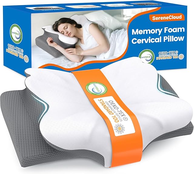 Cervical Pillow for Neck and Shoulder Support, Contour Memory Foam Pillow for Sleeping, Ergonomic Bed Pillow for Side, Back, Stomach Sleepers with Breathable Pillowcase (Queen, Medium)