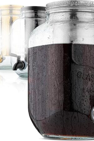 BTaT- Cold Brew Coffee Maker, 1 Gallon Mason Jars Drink Dispenser, Gallon Cold Brew Coffee Maker, Iced Tea Maker, Cold Brew Coffee Carafe, Beverage Dispenser, Glass Dispenser, Cold Brew System