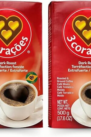 3 Coracoes ExtraForte Brazilian Ground Coffee - 17.6 ounce - Vacuum Sealed Pack of 2 - Fine Ground Coffee Dark Roast - Naturally Processed for Unique Flavor, Aroma, and Full Body Texture