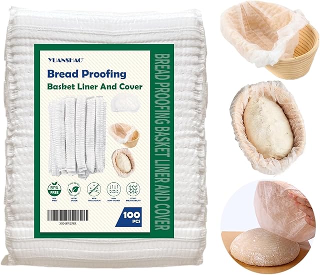 100 Pcs Banneton Liner,Banneton Bread Proofing Basket Non Woven Liners Non-Stick Dough,Bread Proofing Cover,Elastic Banneton Basket Liner,Sourdough Bread Baking Supplies