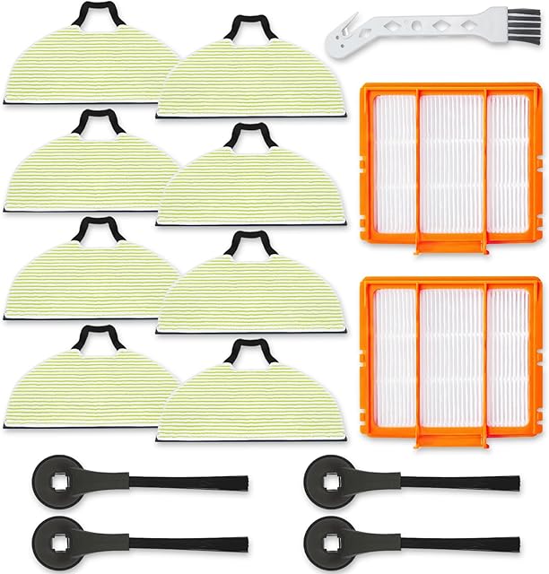 8 Vacmop Pads Replacement Parts for Shark RV2610WA RV2620WA RV2410WD AV2610WA AI Ultra 2- in-1 Matrix Clean Robot Vacuum models Spare Parts Accessories, 8 Mop Pads, 2 HEPA Filter, 4 Side Brushes