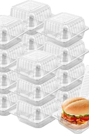 100 Pack 5 x 5 inch Clear Plastic Disposable Clamshell Container,Hinged Take Out Clamshell Dessert Container with Lid Takeout Tray Disposable Food Clamshell Containers for Dessert,Cakes,Sandwiches