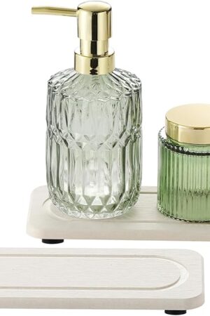 2Pack Diatomite Stone Sink Tray, Water Absorbing Faucet Mat for Kitchen & Bathroom Counter, Quick Dry Decorative Soap Dish Makeup Vanity Caddy,Dispenser Sponge Holder Organizer, Beige-8"x 3.8"
