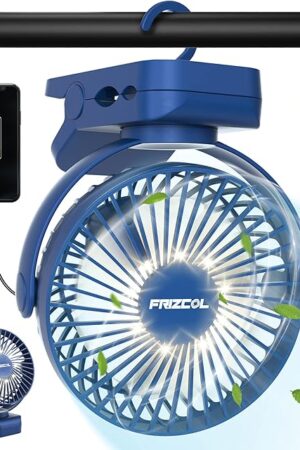 Clip on Fan 65 Hours Portable Desk Fan Rechargeable with LED Lights & Hooks 12000 Capacity Battery Operated Fan with Clips Small Desk Fan Mini Fans for Tents Travel Outdoor Camping Golf Cart Stroller