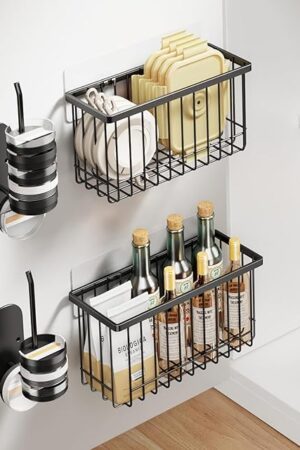 4 Pack Adhesive Cabinet Door Organizer, Lid Organizers Inside Cabinet Food Container/Tumbler Lid Organizer and Storage Cup Lids Holder for Kitchen & Bathroom Wall Mounted(Black)
