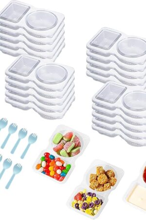 20 Sets Reusable Snack Containers: 2-Compartment Snack Pack Containers with Lids - Ideal for Portion Control, Refrigeration, Outdoor Takeaway, Travel & Camping