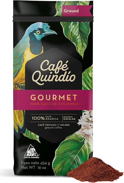 Cafe Quindio Gourmet - Medium Roast 100% Colombian Excelso Ground Arabica Coffee - 16 Ounce Bag (454g)