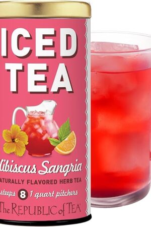 The Republic of Tea Hibiscus Sangria Iced Herbal Tea, 8 Quart Pouches | Naturally Caffeine Free | Large Quart-Sized Iced Tea Pouches