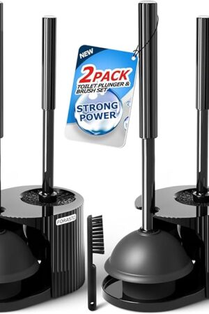 2Pack 2 in 1 Toilet Brush and Plunger Set, Extended Handle Plunger,Toilet Bowl Brush Plunger Set,Clean Gloves,Cleaning Tools,Cleaning Brush,Cleaning Supplies,Toilet Brush Plunger Combo,Black
