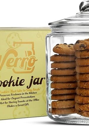 Cookie Jar - 1 Gallon Glass Jar with lid - Large Food Storage Container with Airtight Lid – BPA-Free - Pet Food, Flour, Candy, Dried Foods, Detergent Pods, for Your Kitchen or Laundry Room