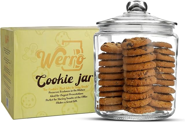 Cookie Jar - 1 Gallon Glass Jar with lid - Large Food Storage Container with Airtight Lid – BPA-Free - Pet Food, Flour, Candy, Dried Foods, Detergent Pods, for Your Kitchen or Laundry Room