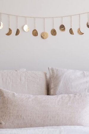 BASE ROOTS Moon Phase, Gold Wall Decor for Bedroom & Living Room, Bohemian Wall Decor, Handmade Hammered Metal 36" 13 Phases Moon, Celestial Wall Art, Gift for Women & Kids