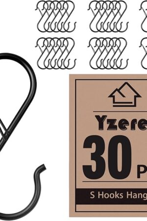 30pcs S Hook Hanging Safety Buckle - 3.5 inch Heavy Duty S Hooks,Hanging Plants for Closet Hooks, Clothes, Kitchen Utensil, Pots and Pans, Bags (Black)